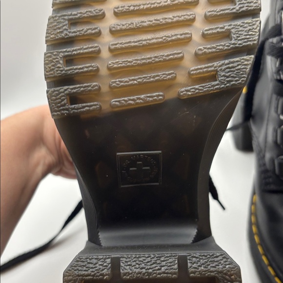 Dr. Martens Chesney Black Leather Flare Heeled Lace Up Boots - 6 - Picture 12 of 13